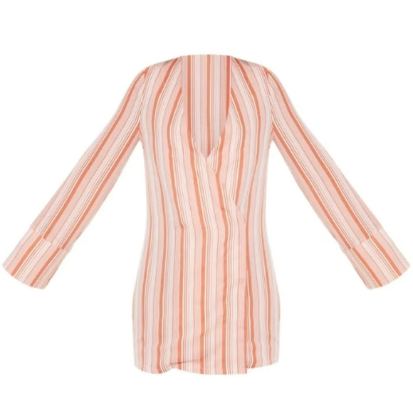 Pretty Little Thing Petite Rust Stripe Flare Sleeve Blazer Dress Size 2 - Picture 2 of 8